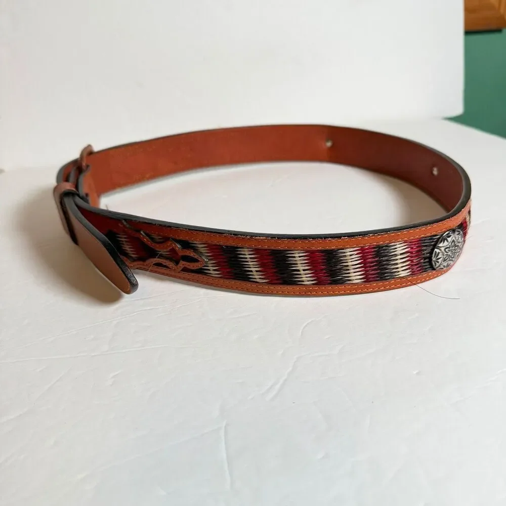 Vintage Tony Lama Horsehair Belt Sz 36 Brown Leather Western Handcrafted Mexico